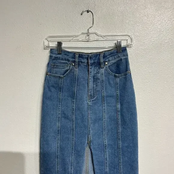House of Harlow 1960 × Nicole Richie Denim Maxi Skirt Sz 2